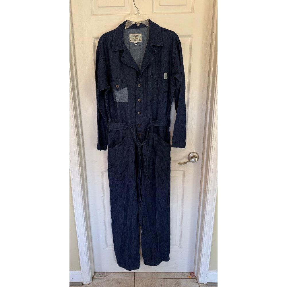 Stock MFG Herbology Denim Long Sleeve Wide Leg Jumpsuit Women's Large